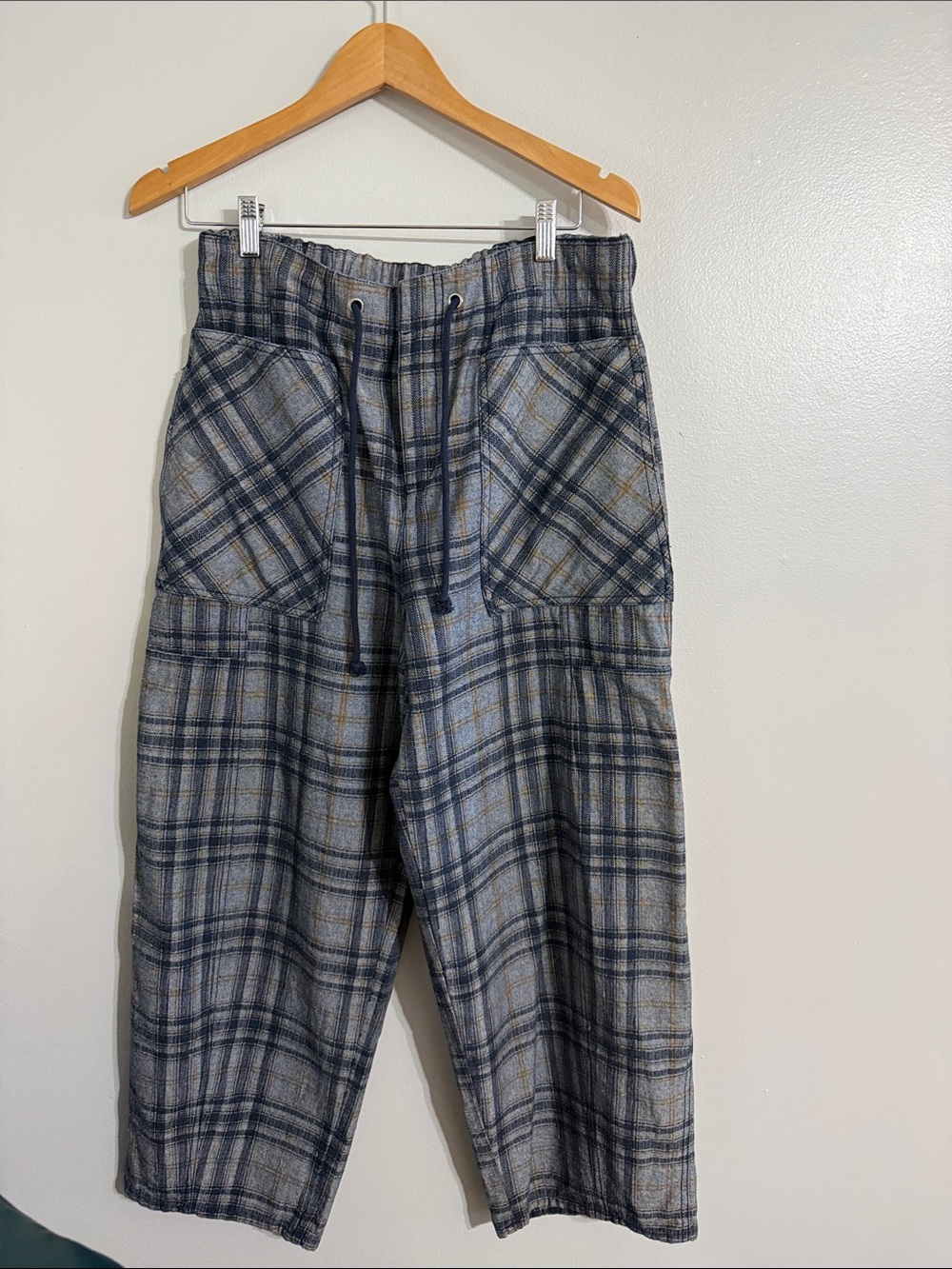 Mustard Seed Blue Plaid Wide Leg Cropped Pants